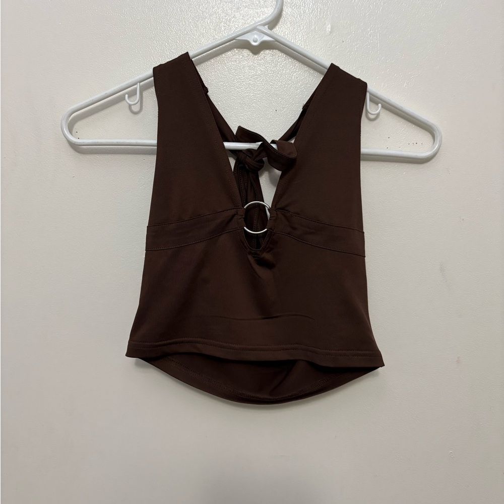 SHEIN Brown Cropped Halter Top